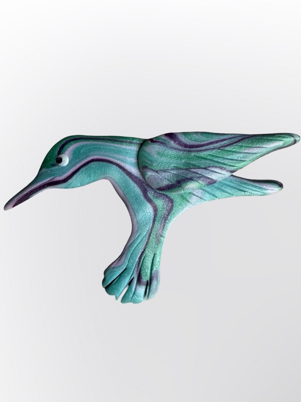 Vintage Millefiori Polymer Clay Hummingbird Brooch Pin 90s Folk Art
